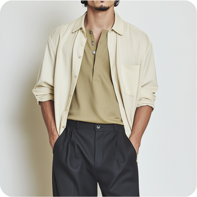 Man in cream outfit - Shop Mens